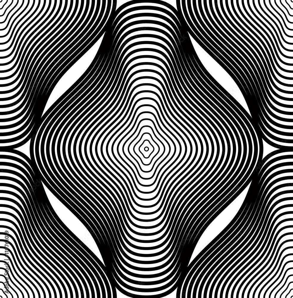 Poster continuous vector pattern with black graphic lines, decorative a