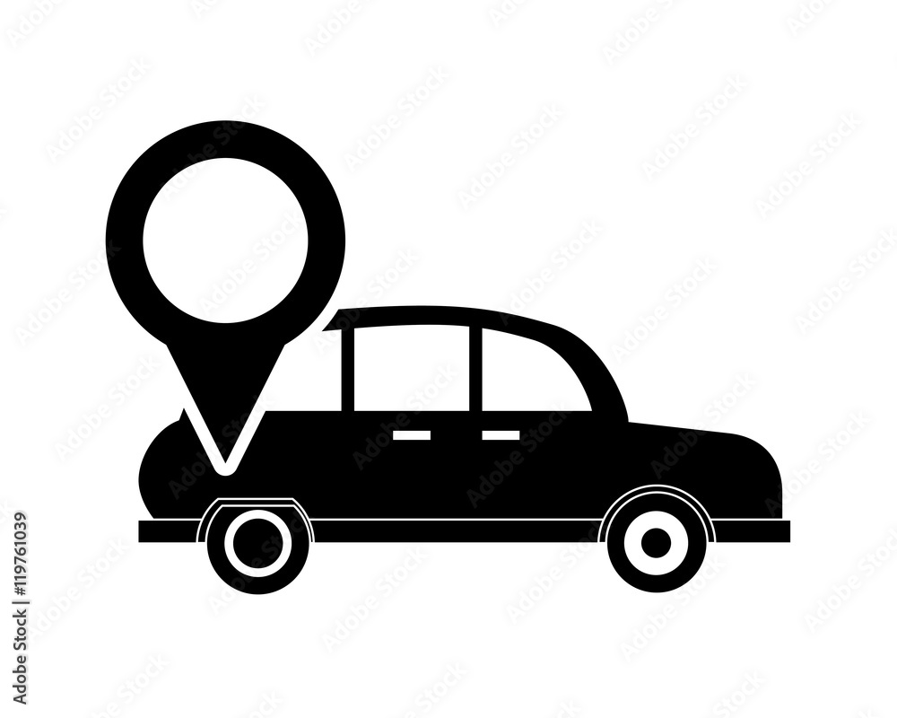 Poster flat design car and gps map pointer icon vector illustration