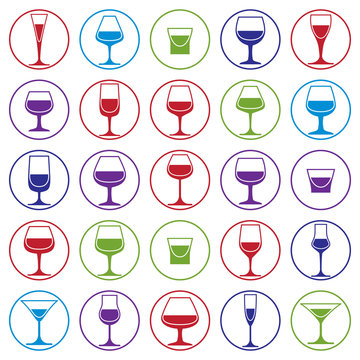 Drinking glasses collection, vector martini, wineglass, cognac,