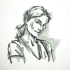 Silhouette of beautiful tender woman, graphic vector illustratio