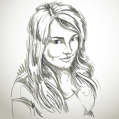 Vector drawing of smiling sexy flirting woman with stylish hairc