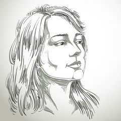 Vector portrait of attractive pensive woman thinking about somet