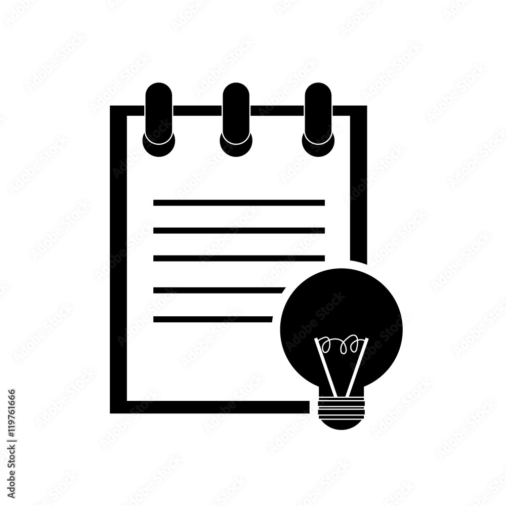 Poster flat design notepad and regular lightbulb icon vector illustration