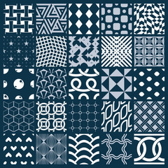 Graphic ornamental tiles collection, set of monochrome vector re