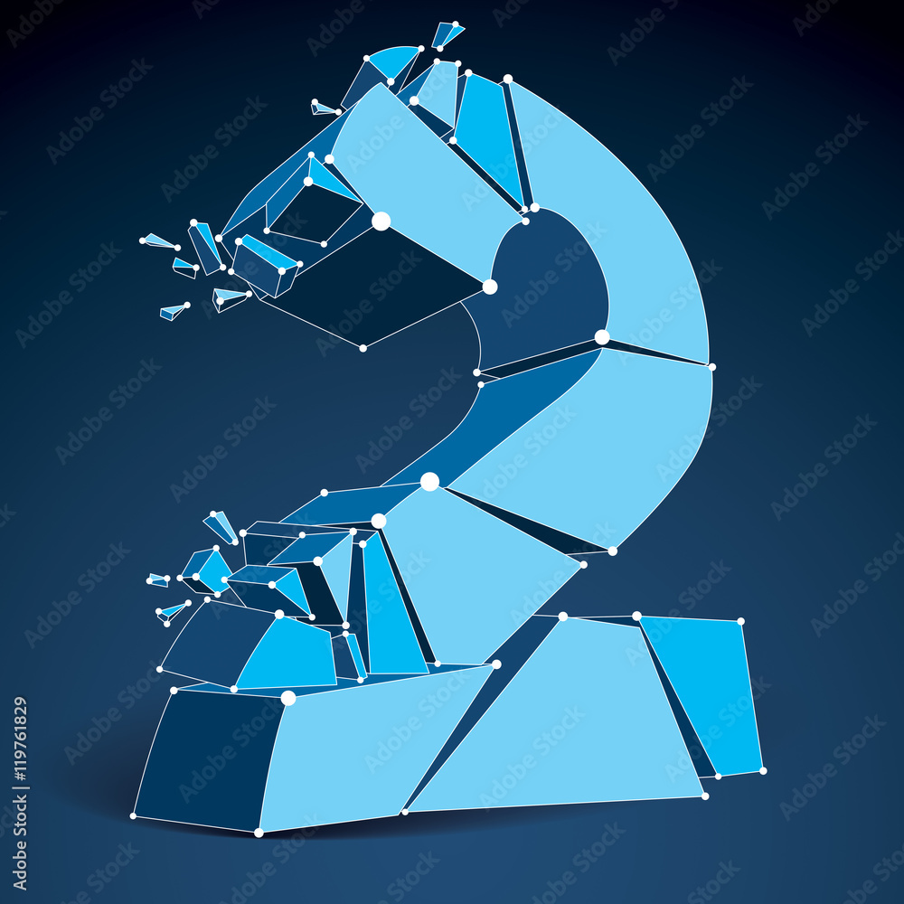 Aufkleber abstract vector low poly wrecked number 2 with lines and dots co