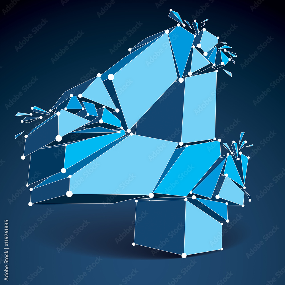 Poster 3d vector digital wireframe number 4 broken into different parti
