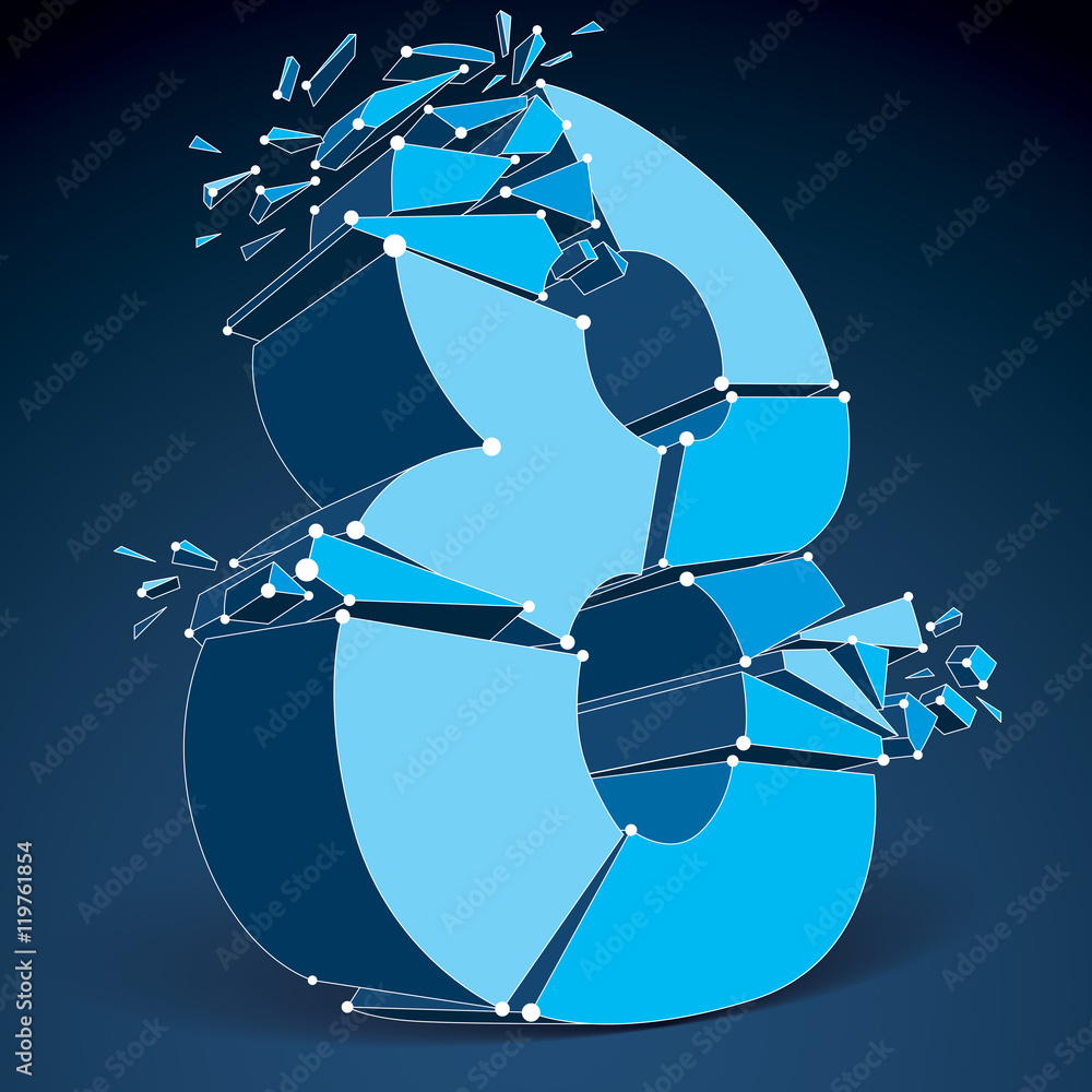 Poster abstract vector low poly wrecked number 8 with black lines and d