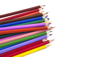 Close up of color pencils on white background with clipping path