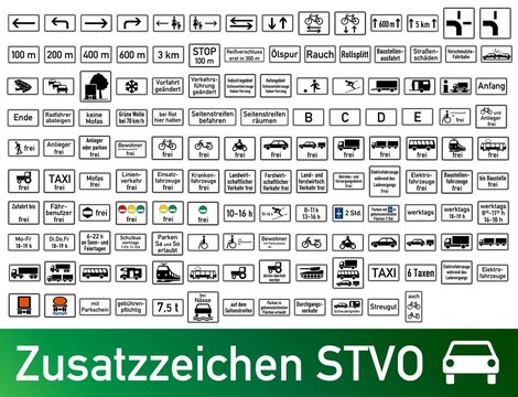 Verkehrszeichen STVO Zusatzzeichen Sammlung icon Set Vektor / german traffic road sign icon vector collection set