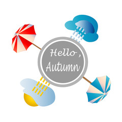 Векторное изображение  разноцветных зонтиков, тучи, облака, солнца и дождя. Может быть использовано для сайта с прогнозом погоды. Осенняя открытка.