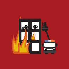 Fireman On Truck Helping The Victims Vector Illustration