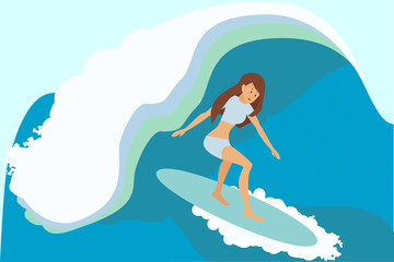 Surfer girl on a wave