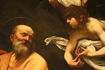 Peinture de Caravage intitulée Saint Mathieu et l’ange, exposée à l'église...