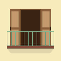 Open Doors With Balcony Vintage Style Vector Illustration