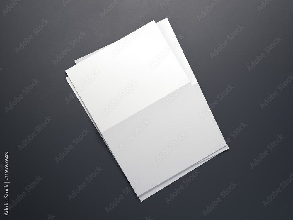 Poster stack of sheets on the gray floor. 3d rendering