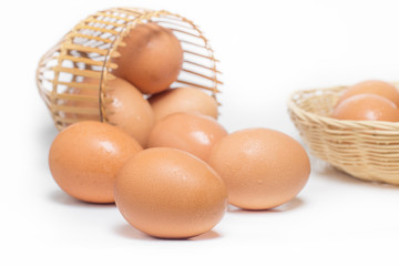 fresh chicken raw eggs on white background