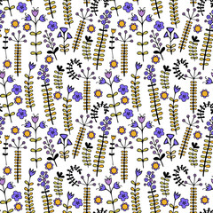 Beautiful Flowers set, Vector seamless pattern.
