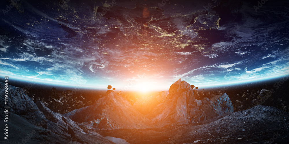 Wall mural gigantic asteroids about to crash earth 3d rendering elements of