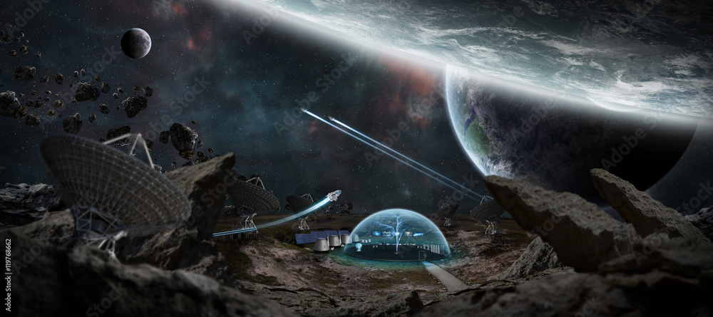 Aufkleber observatory station in space 3d rendering elements of this image