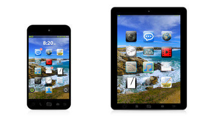 Modern digital phone and tablet on white background 3D rendering