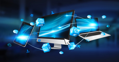 Tech devices and icons applications connected to each other