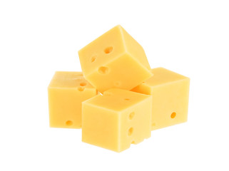 Pieces of cheese isolated on white