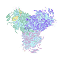 Abstract floral doodle background pattern. A circular ornament. 