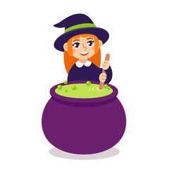 Cute witch with cauldron