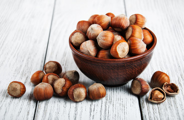 Bowl with hazelnuts