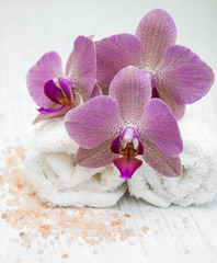 Fototapeta na wymiar Sea salt and orchids