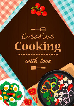 Creative cooking. Flat banners set of abstract isolated ingredients. Vector illustration, flat design