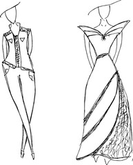Fashion dresses sketches hand drawn illustration vector