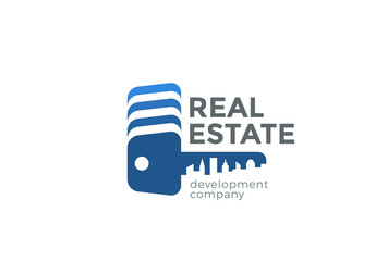 Fototapeta premium Key Cityscape Real Estate Logo design Realty Construction icon