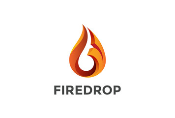 Fire Flame droplet Logo design vector. 3D drop Logotype icon