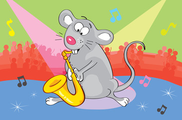 Mouse musician with saxophon. Vector
