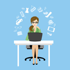 Business woman or office worker sitting at the computer