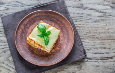 Portion of classic lasagne