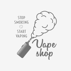 Vape shop badge, logo or symbol design concept isolated on white background.