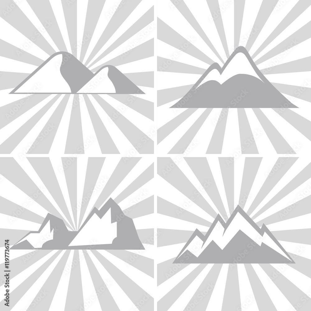 Poster Mountain gray icons on striped background