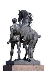 Statue of a horse and the equestrian  isolated on the white back