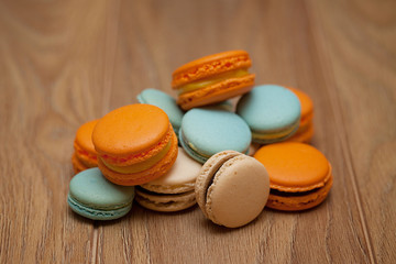 French delicious dessert macaroons on table