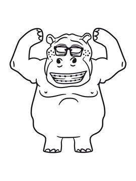 strong muscles bodybuilding nerd geek train funny sweet cute thick comic cartoon hippopotamus fat hippo