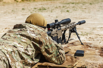 Fototapeta premium sniper in the desert