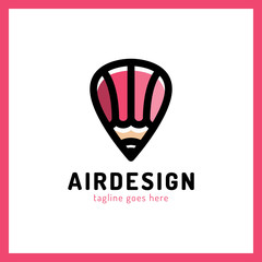 Hot air balloon locator with pencil simple business icon logo. Art design pen logotype