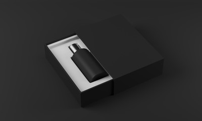 Black perfume bottle in white and black box