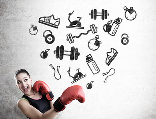 Woman boxer and sport icons