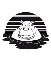 sun evening moon sunset hippopotamus thick water swim thick large lake tümpel comic cartoon