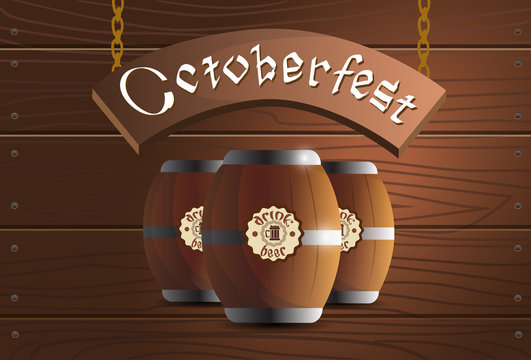 Beer Wooden Barrel Oktoberfest Festival Banner
