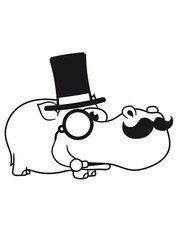 sir mr gentleman mustache mustache cylindrical glasses monokel comic cartoon design sweet little cute baby hippo happy child