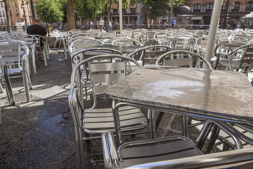 Zocodover Square summer terrace full of tables and chairs, Toled